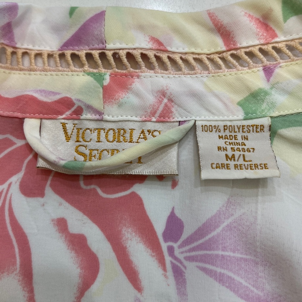 Victoria’s Secret Vintage Gold Label Floral Robe Ladder Lace Trim Belted M/L - Picture 9 of 12